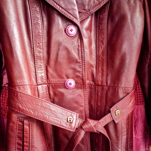 VINTAGE AGNER BELTED JACKET OXBLOOD SZ 10 - Picture 5 of 15